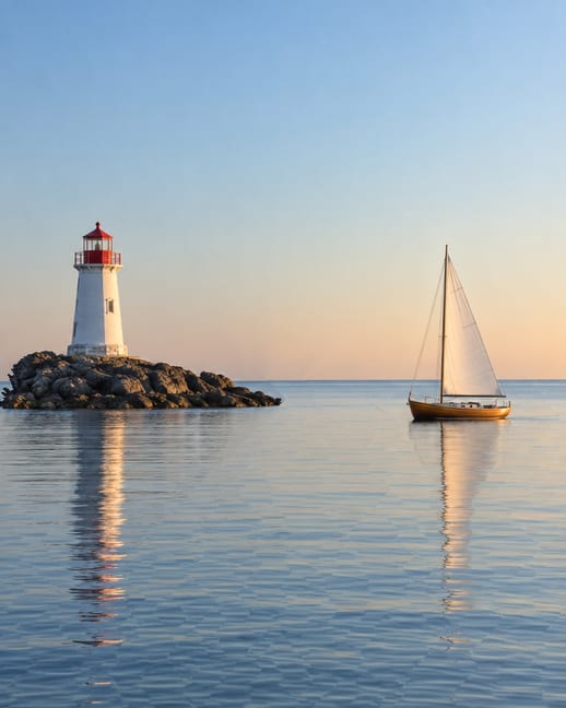 The same scene carved by caire to 4:5; the lighthouse and the boat are whole and closer together.
